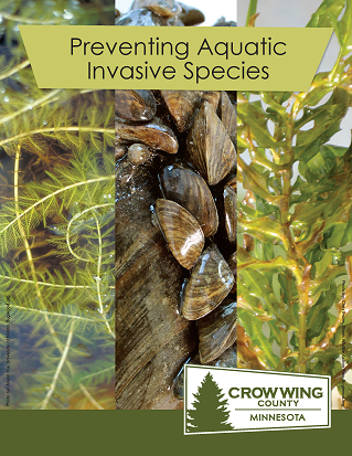 Brochure cover for preventing aquatic invasive species showing varies types of invasive species Opens in new window